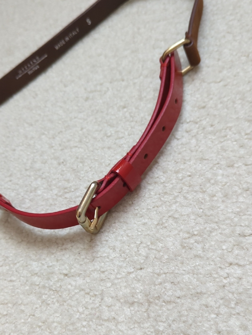Weekend Max Mara Two-Tone Red and Brown Leather Belt with Gold Buckle S Size - Picture 3 of 5
